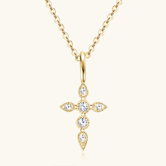 Sterling Silver Moissanite Cross Pendant Necklace with a sparkling moissanite cross pendant on a sterling silver chain.