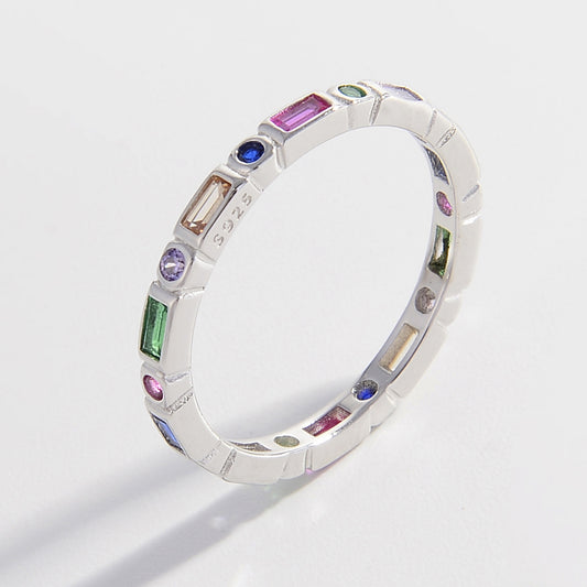 Sterling Silver Zircon Inlaid Ring featuring a brilliant zircon stone set into a polished 925 sterling silver band.