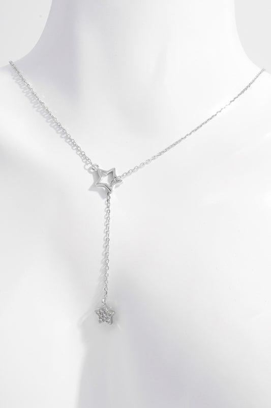 Sterling Silver Zircon Star Drop Necklace featuring a star-shaped pendant with a sparkling zircon stone, set on a delicate sterling silver chain.