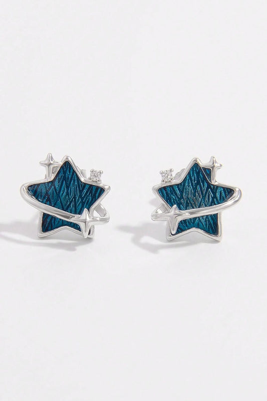 Sterling Silver Zircon Star Earrings featuring sparkling zircon stones set in a delicate star-shaped design.