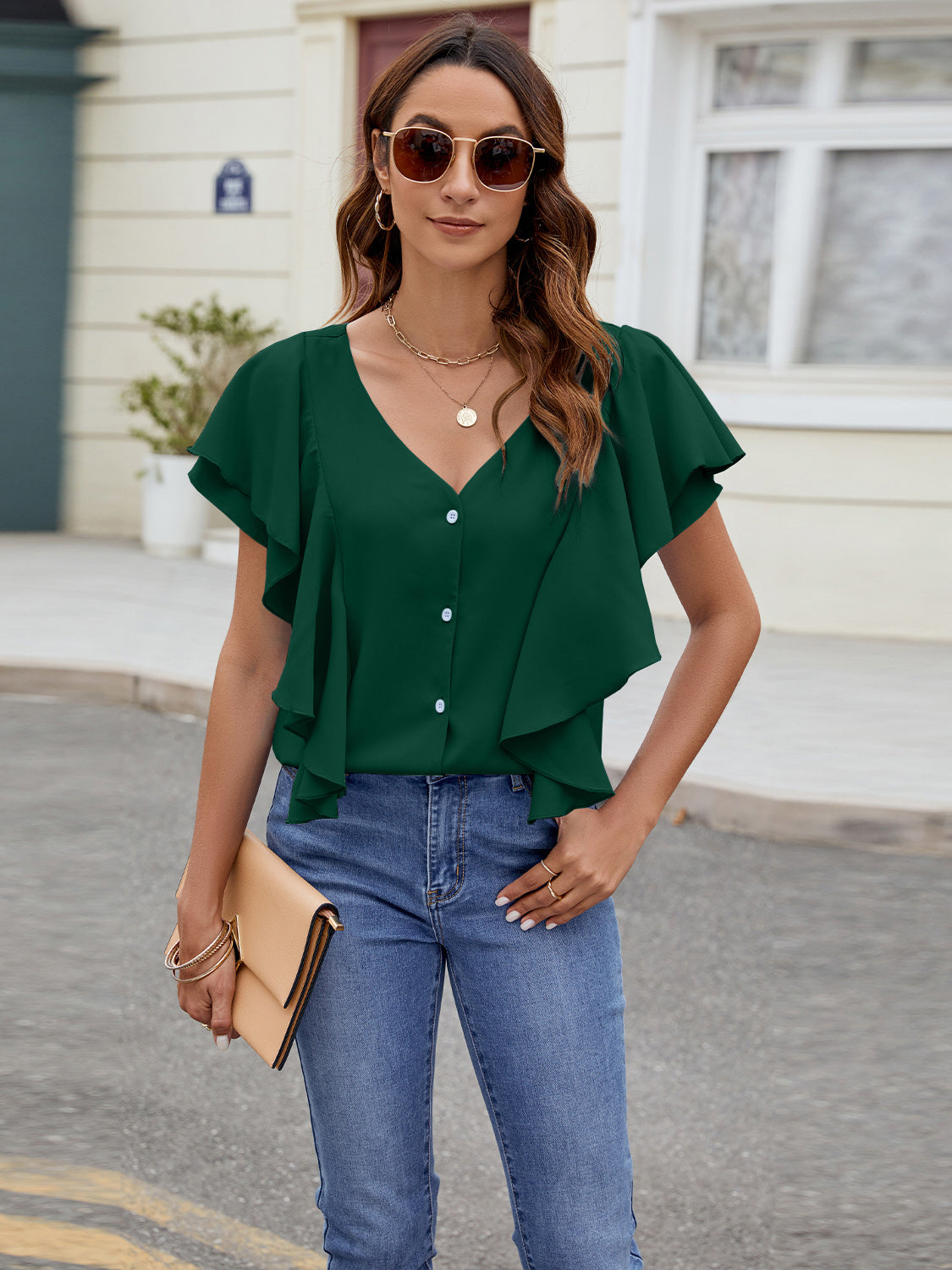 Ruffled Short Sleeve Blouse