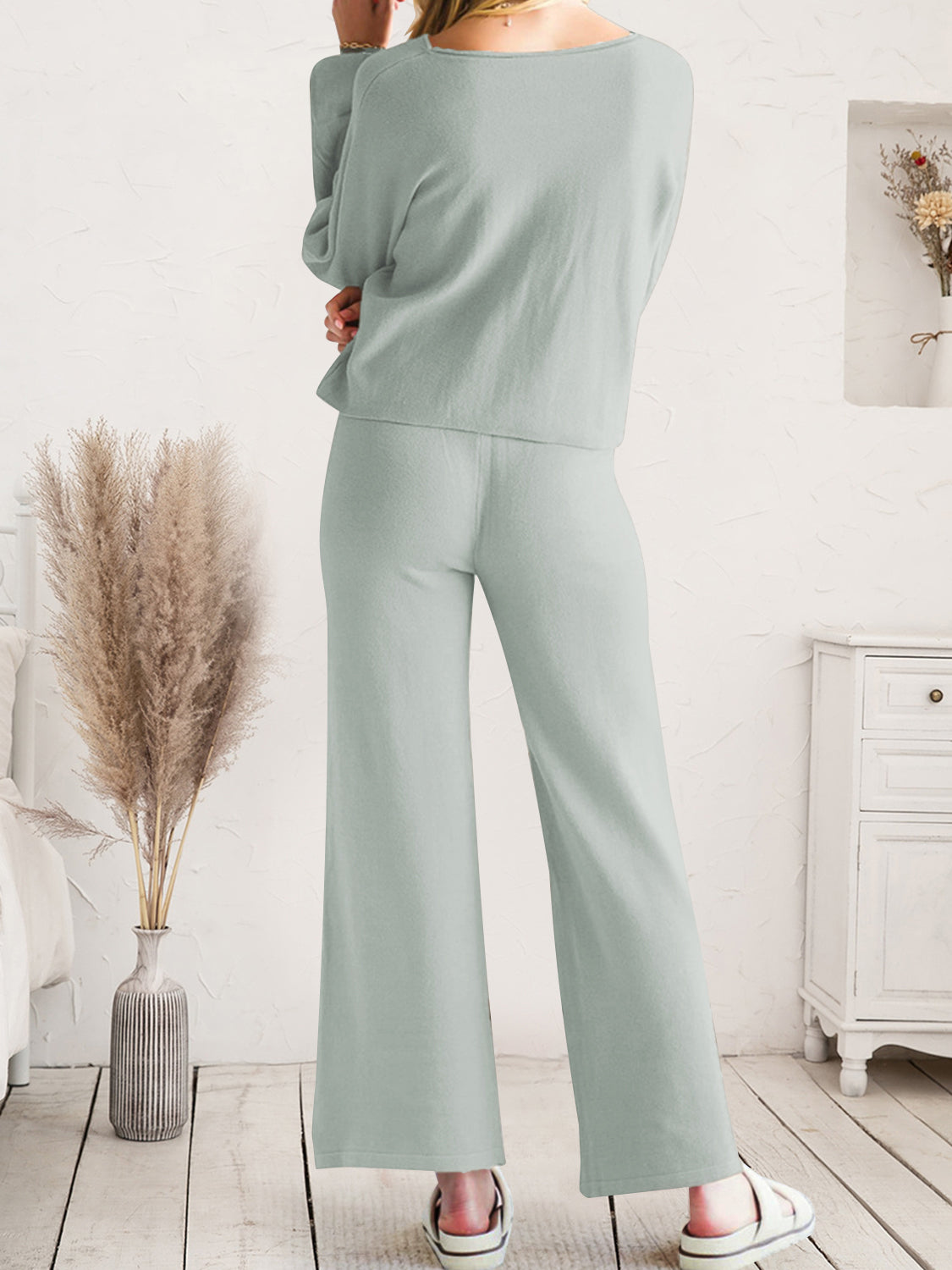 Long Sleeve Lounge Top with Drawstring Pants Set