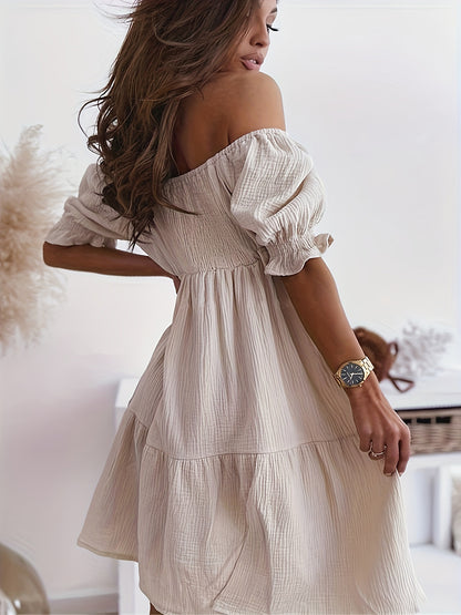 Full Size Ruffled Off-Shoulder Short Sleeve Dress - Elegant Aura Boutique