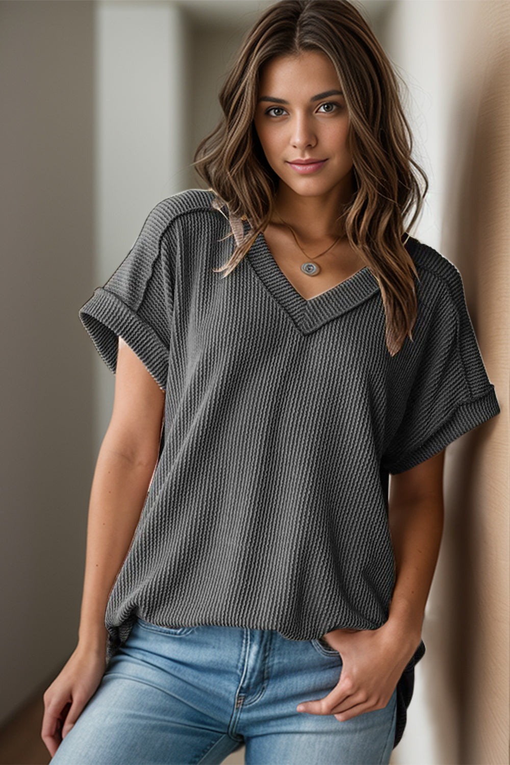 Textured V-Neck Top