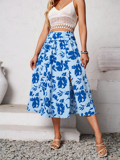 Slit Printed Midi Skirt - Elegant Aura Boutique