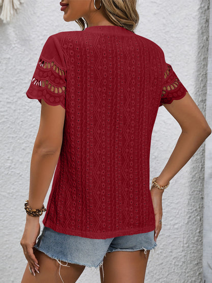 Stylish Eyelet Round Neck Top