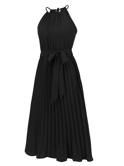 Pleated Tie Waist Midi Dress