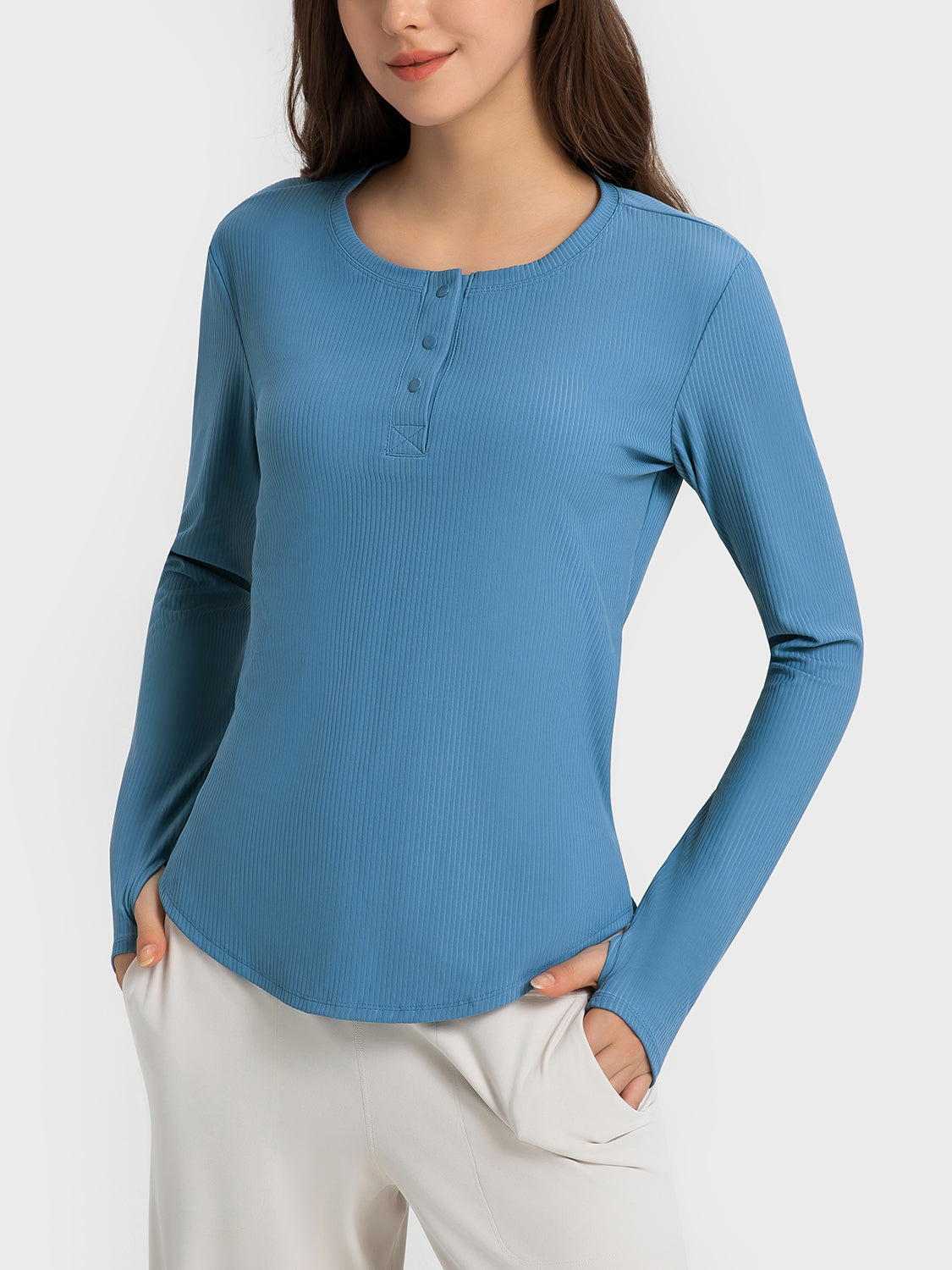 Round Neck Long Sleeve Active Top