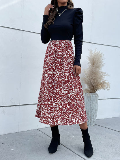 Printed Puff Sleeve Midi Dress