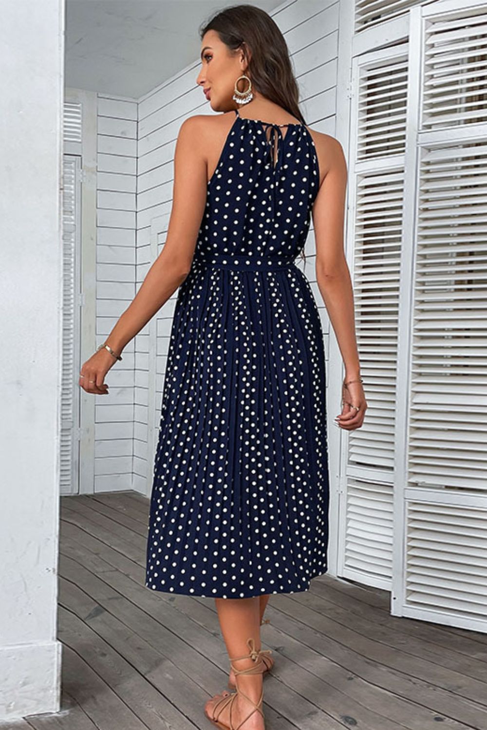 Polka Dot Tie-Waist Midi Dress