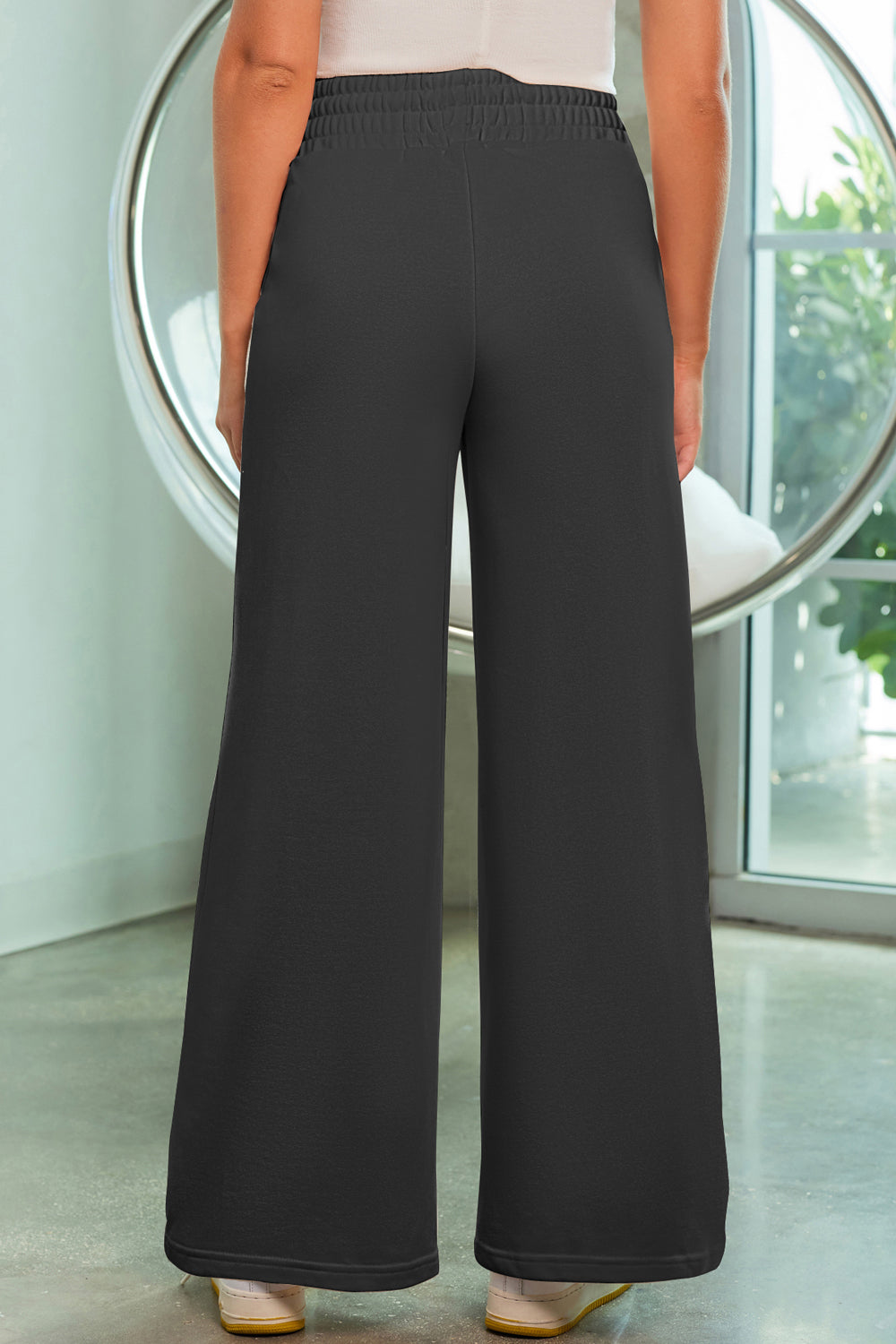 Drawstring Wide Leg Pants with Pockets - Elegant Aura Boutique