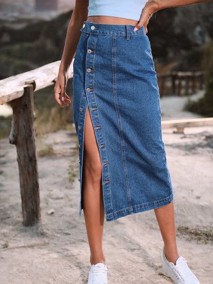 Button Down Denim Skirt - Elegant Aura Boutique