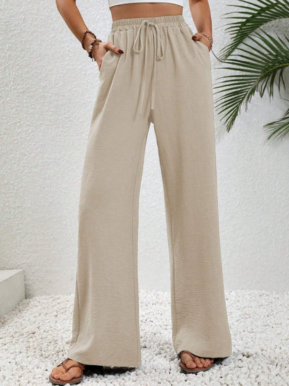 Wide Leg Drawstring Pants - Elegant Aura Boutique