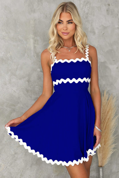 Contrast Trim Square Neck Mini Dress - Elegant Aura Boutique