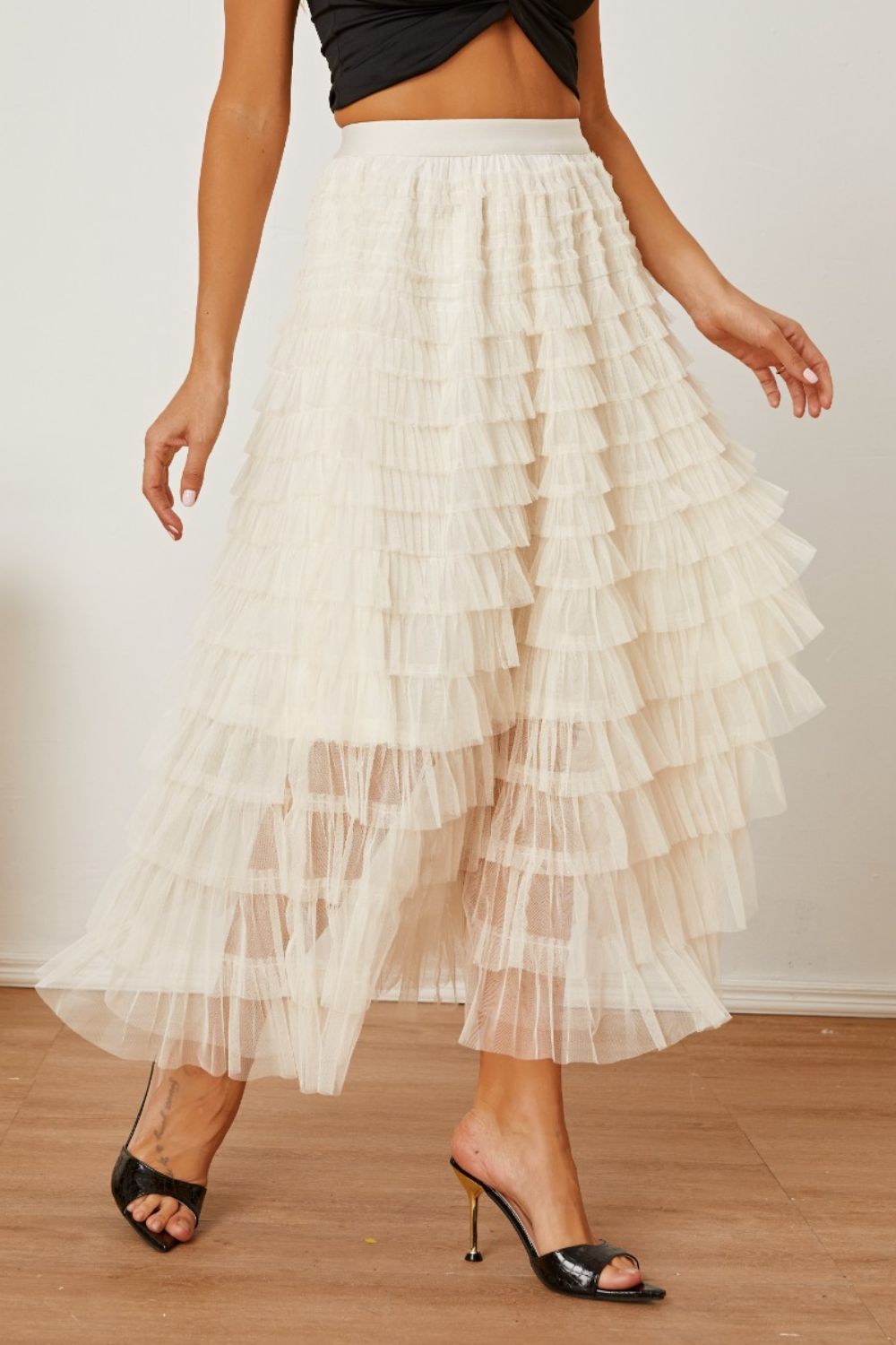 Ruched High Waist Tiered Skirt - Elegant Aura Boutique