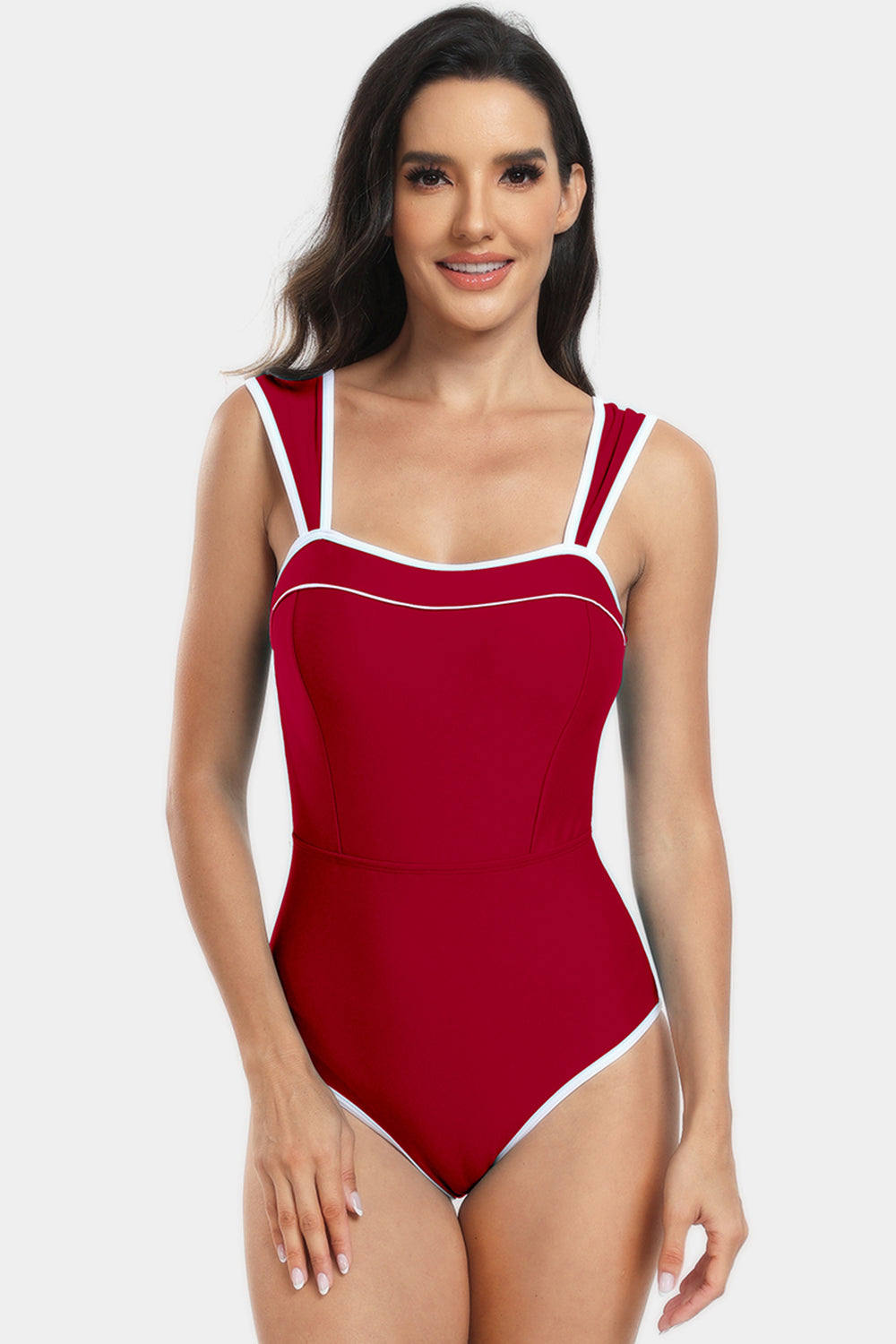 Contrast Trim Wide Strap One-Piece Swimwear