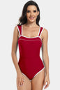 Contrast Trim Wide Strap One-Piece Swimwear