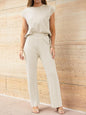 Round Neck Cap Sleeve Top and Pants Set - Elegant Aura Boutique