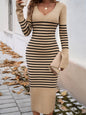 Striped V-Neck Long Sleeve Dress