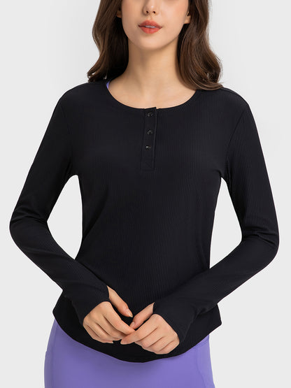 Round Neck Long Sleeve Active Top