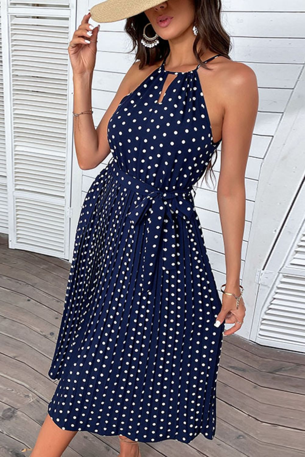 Polka Dot Tie-Waist Midi Dress