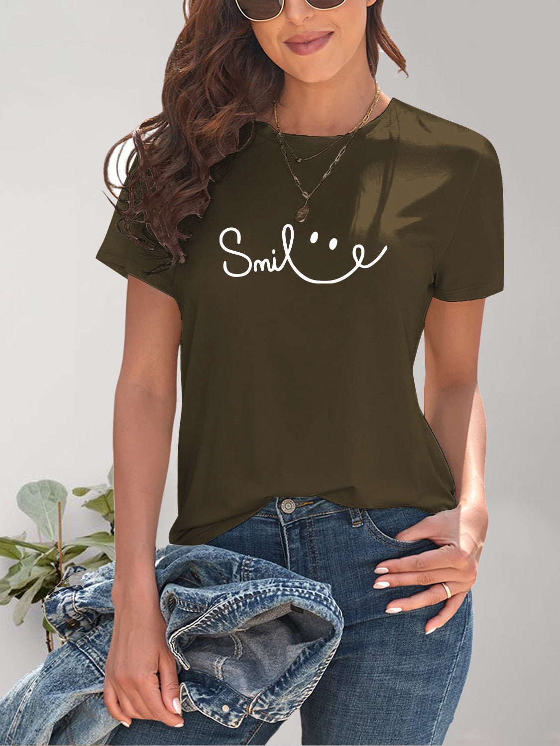 Smile Round Neck Short Sleeve T-Shirt