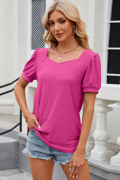 Eyelet Short Sleeve Blouse