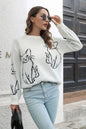 Cat Pattern Round Neck Sweater