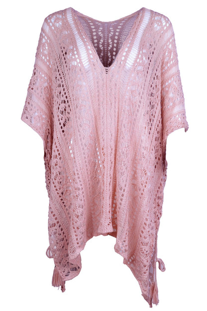 Cutout V-Neck Cover-Up with Tassel - Elegant Aura Boutique