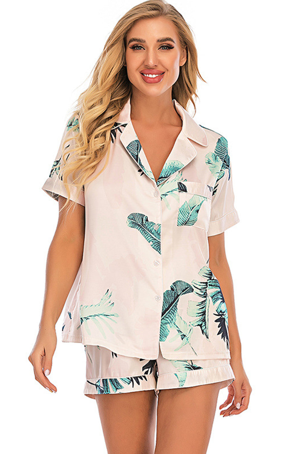 Printed Short Sleeve Top and Shorts Lounge Set - Elegant Aura Boutique