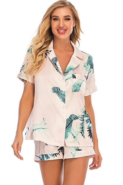 Printed Short Sleeve Top and Shorts Lounge Set - Elegant Aura Boutique