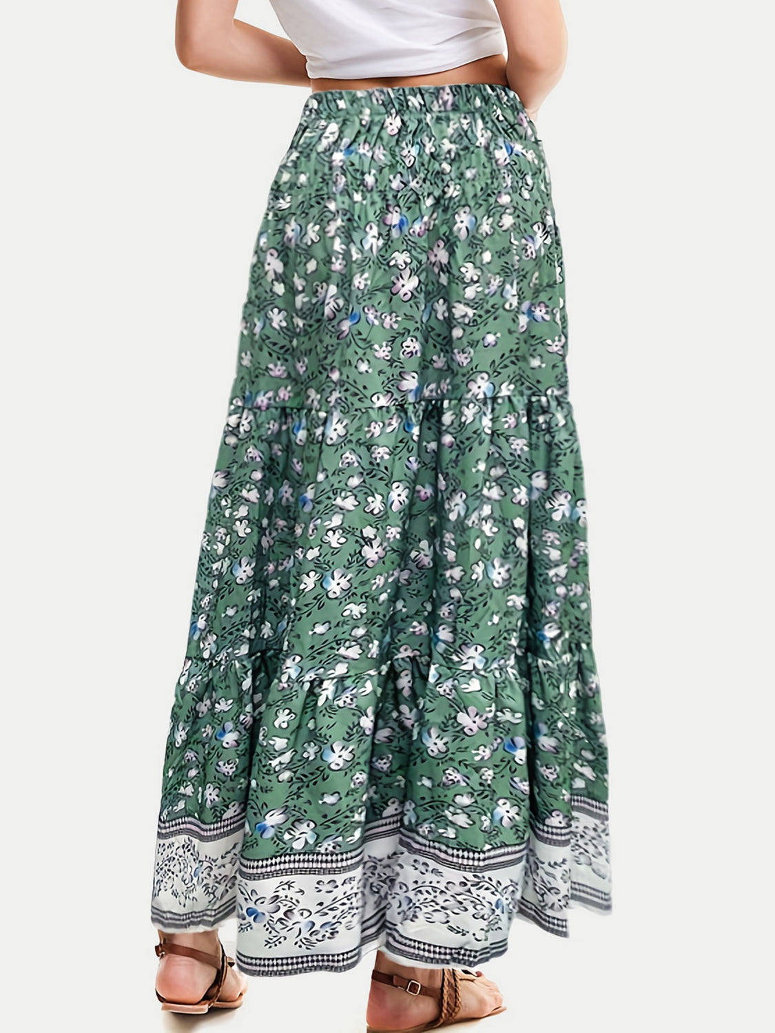 Full Size Tiered Printed Elastic Waist Skirt - Elegant Aura Boutique