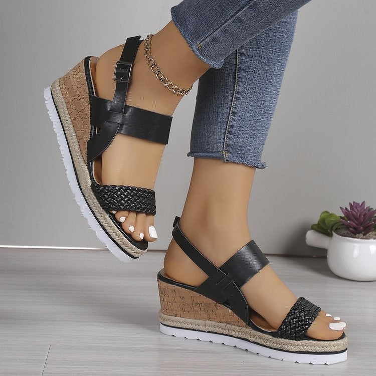 Leather Woven Wedge Sandals