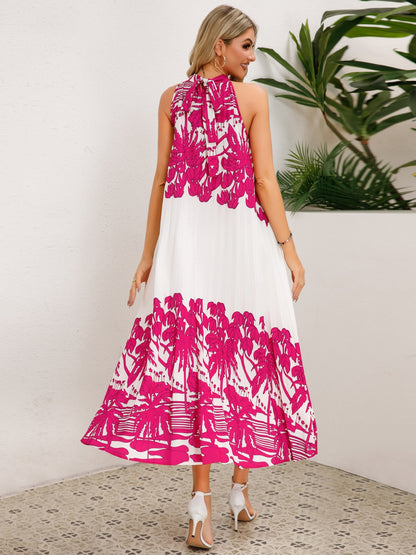 Tied Printed Sleeveless Midi Dress - Elegant Aura Boutique