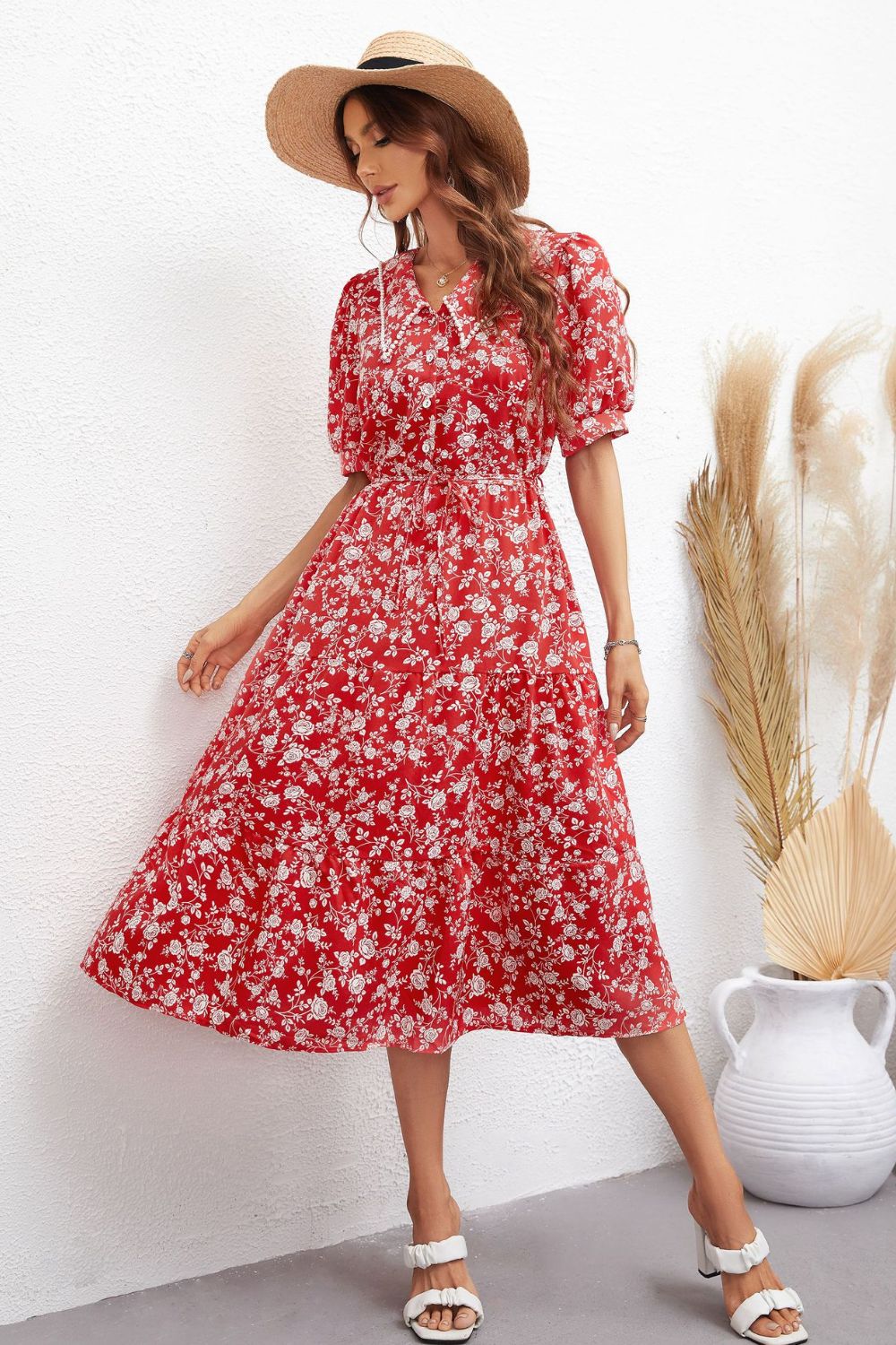 Floral Puff Sleeve Midi Dress