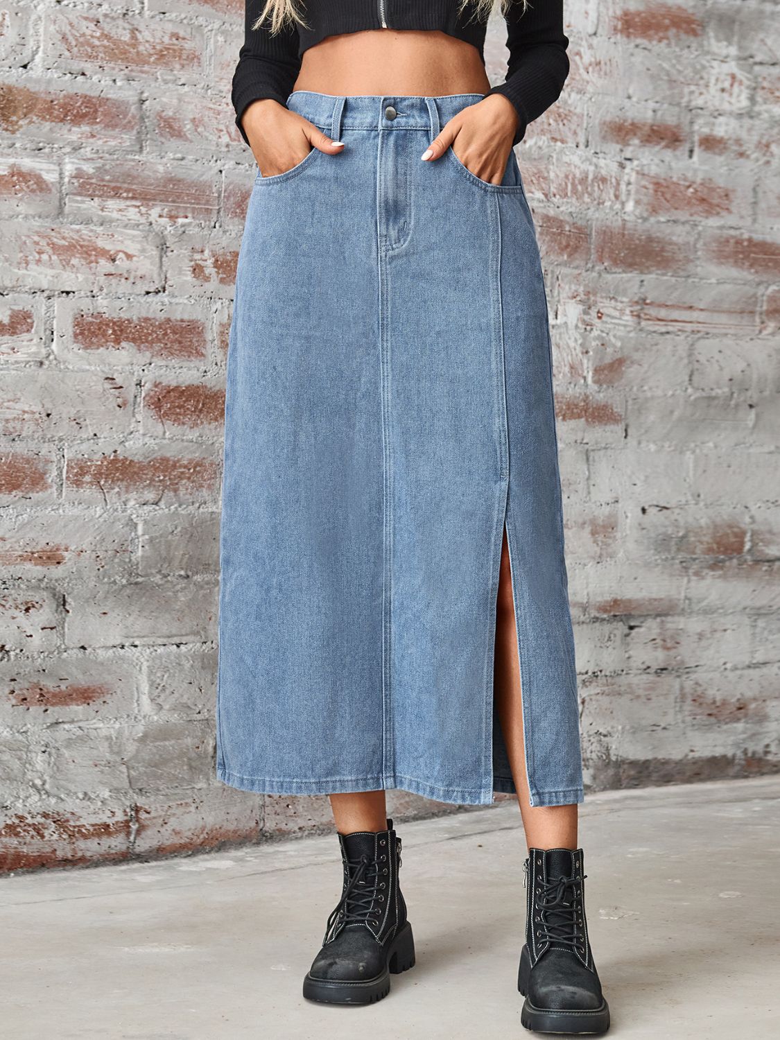 Slit High Waist Denim Skirt