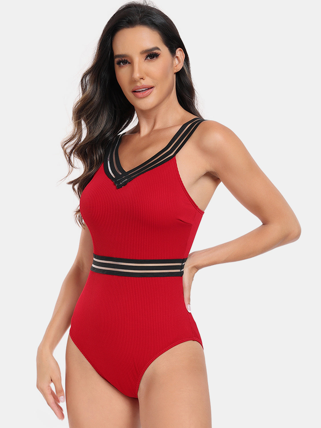 V-Neck One-Piece Swimwear