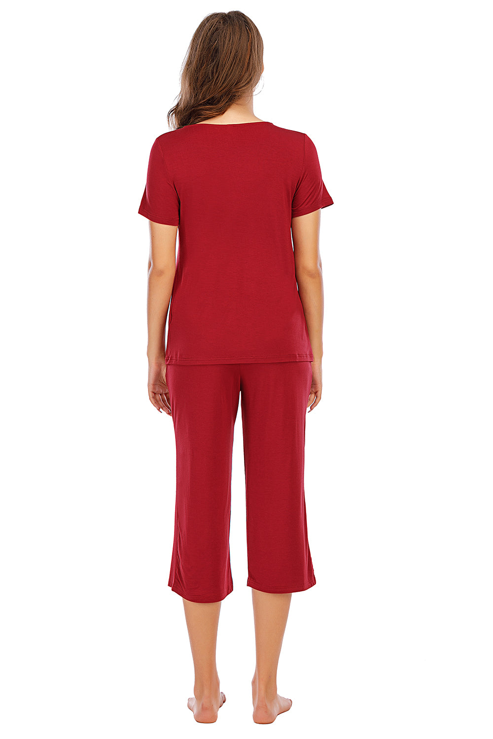 V-Neck Short Sleeve Top and Pants Lounge Set - Elegant Aura Boutique