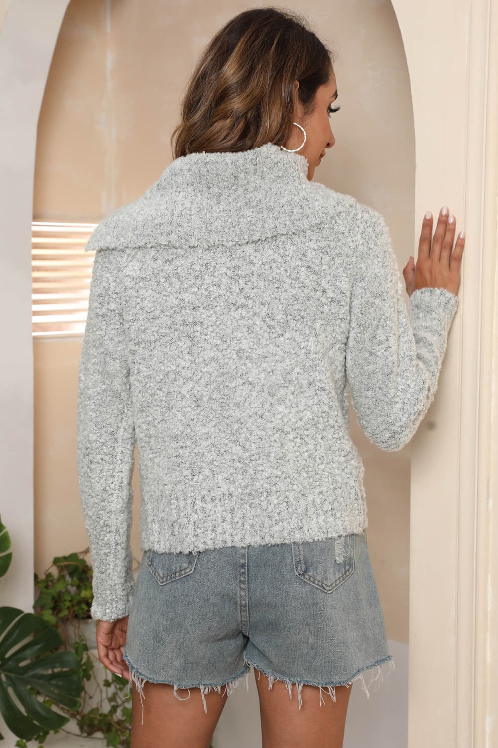 Asymmetrical Neck Long Sleeve Sweater