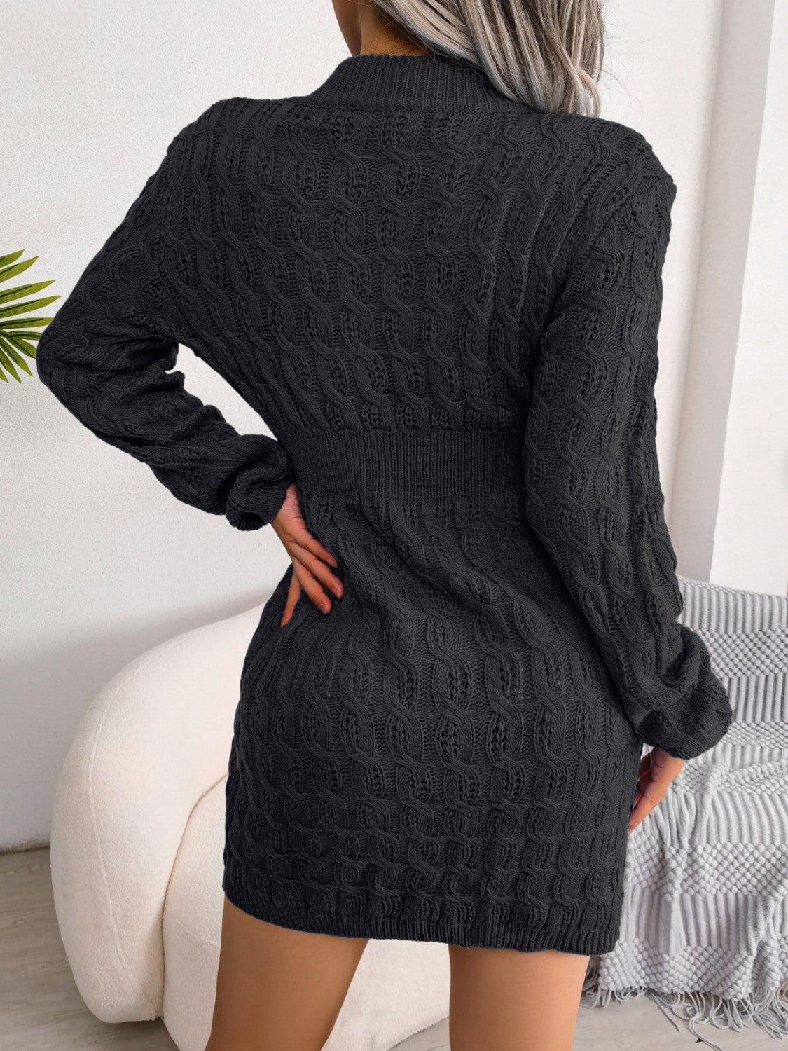 Cable-Knit Round Neck Dress