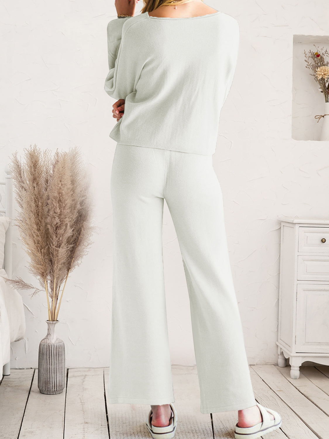 Long Sleeve Lounge Top with Drawstring Pants Set