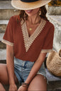 Graceful Lace Detail V-Neck Top