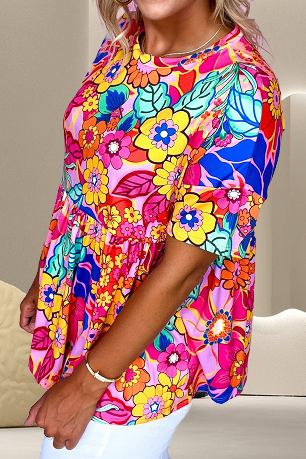 Vibrant Print Short Sleeve Blouse