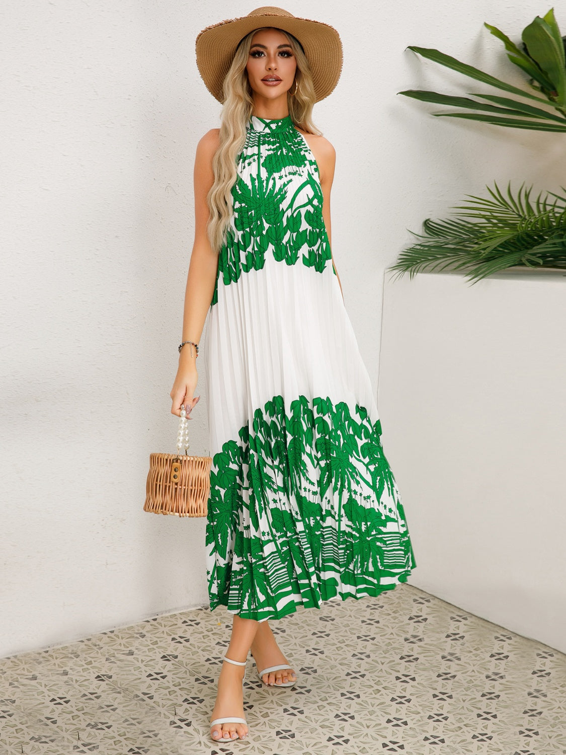 Tied Printed Sleeveless Midi Dress - Elegant Aura Boutique