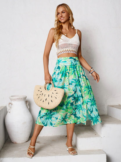 Slit Printed Midi Skirt - Elegant Aura Boutique