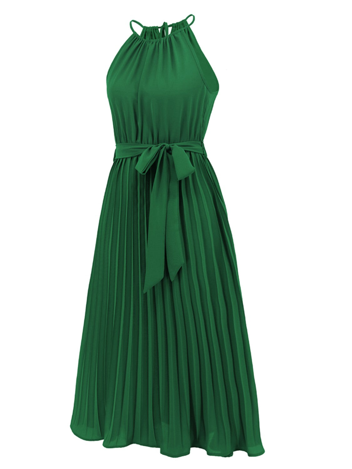 Pleated Tie Waist Midi Dress