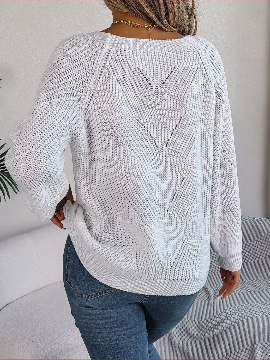 Buttoned Square Neck Sweater