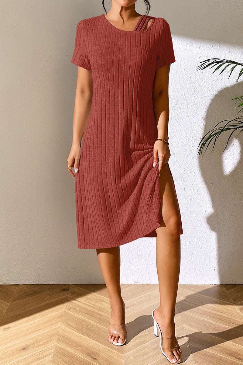 Asymmetrical Neck Short Sleeve Dress