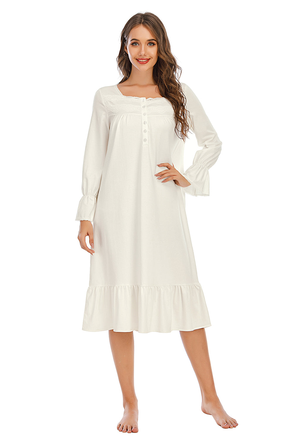 Flounce Sleeve Ruffle Night Dress - Elegant Aura Boutique