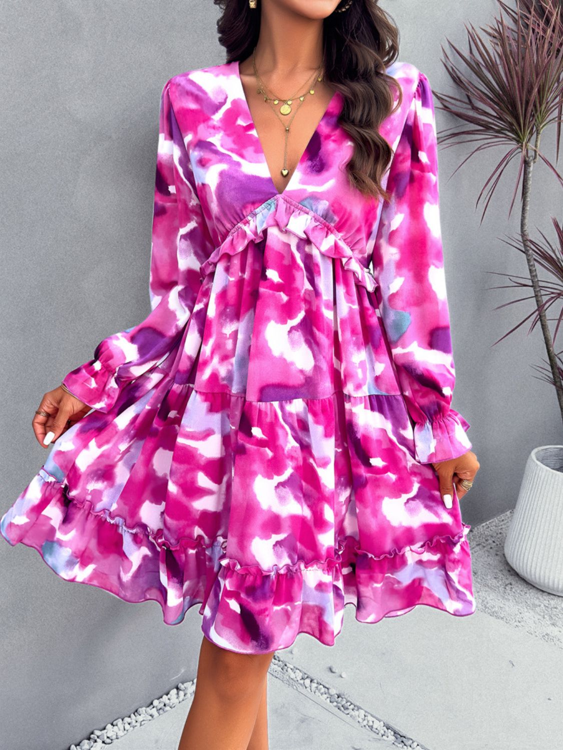 Backless Printed Flounce Dress - Elegant Aura Boutique